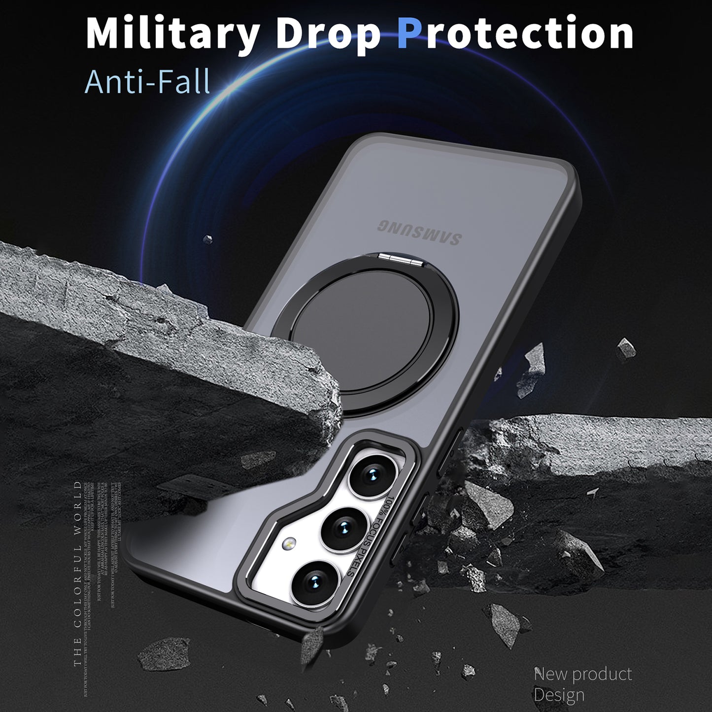 For Samsung Galaxy S24 Phone Case Ring Kickstand Magnetic Phone Cover - Black