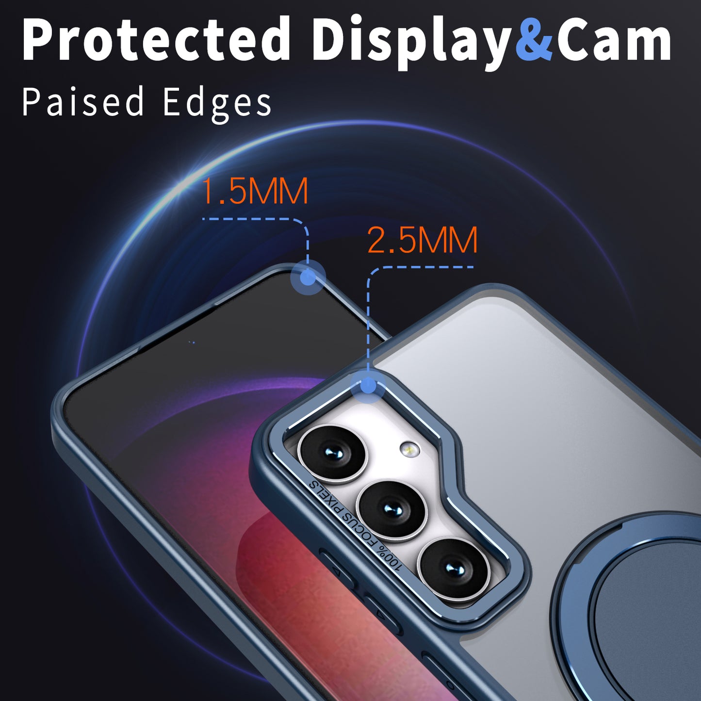 For Samsung Galaxy S24 Phone Case Ring Kickstand Magnetic Phone Cover - Navy Blue
