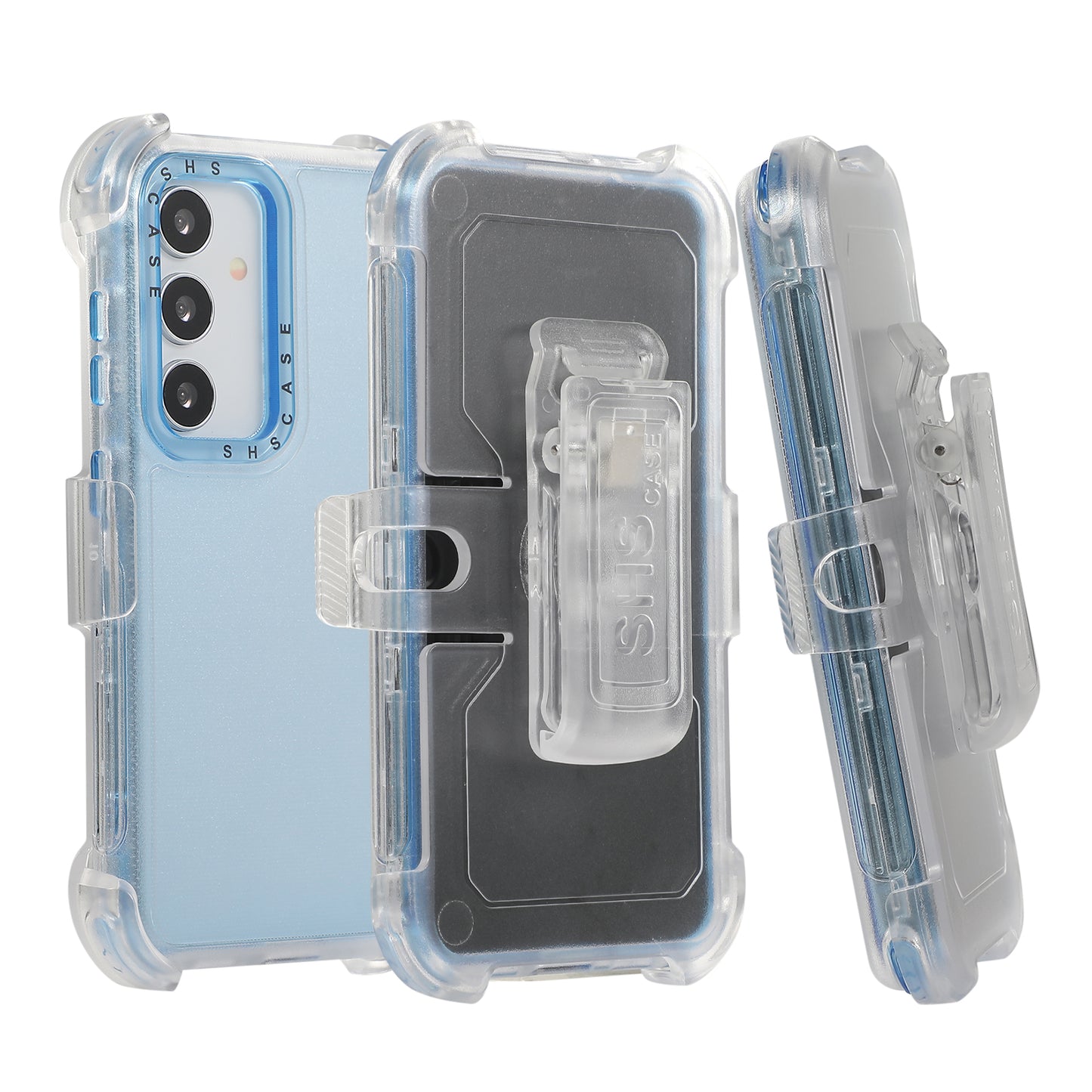 For Samsung Galaxy S24 Matte Slide Holster Phone Case Belt Clip Kickstand - Sky Blue