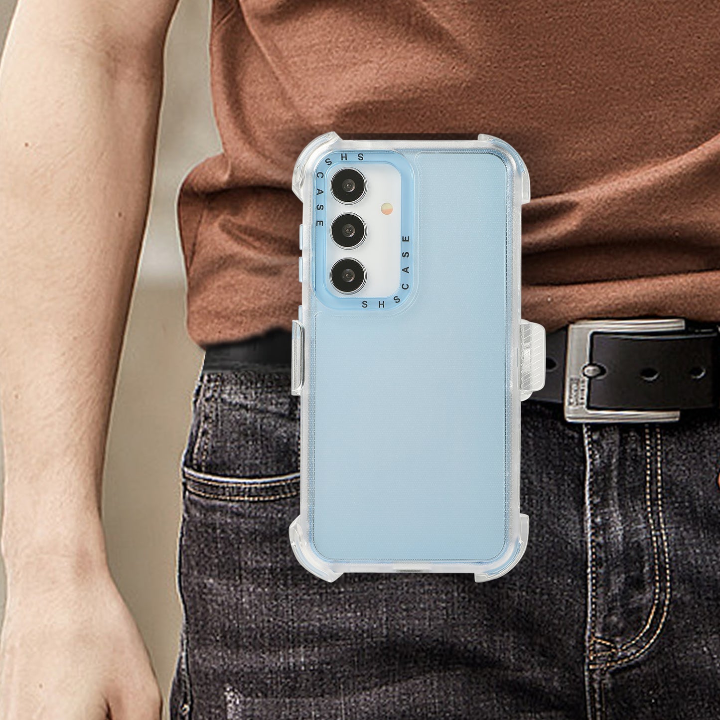 For Samsung Galaxy S24 Matte Slide Holster Phone Case Belt Clip Kickstand - Sky Blue