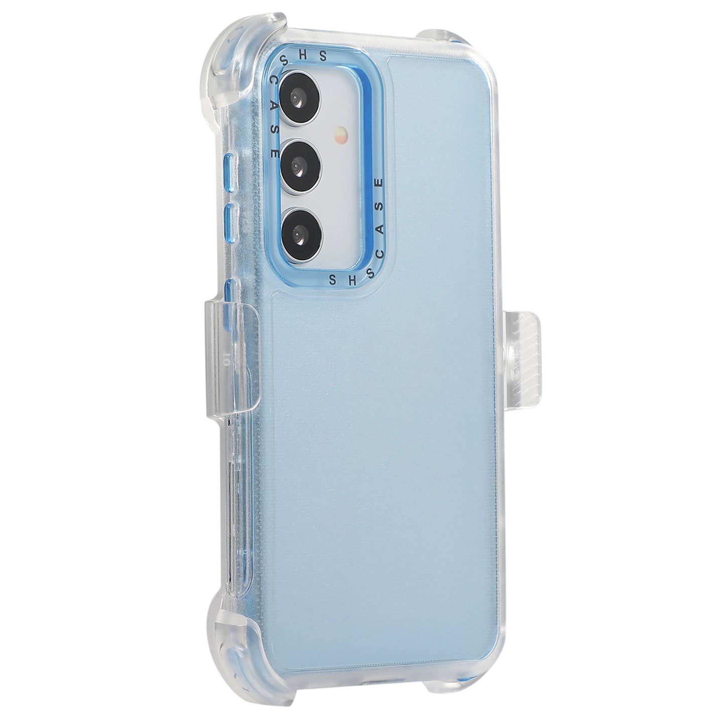 For Samsung Galaxy S24 Matte Slide Holster Phone Case Belt Clip Kickstand - Sky Blue