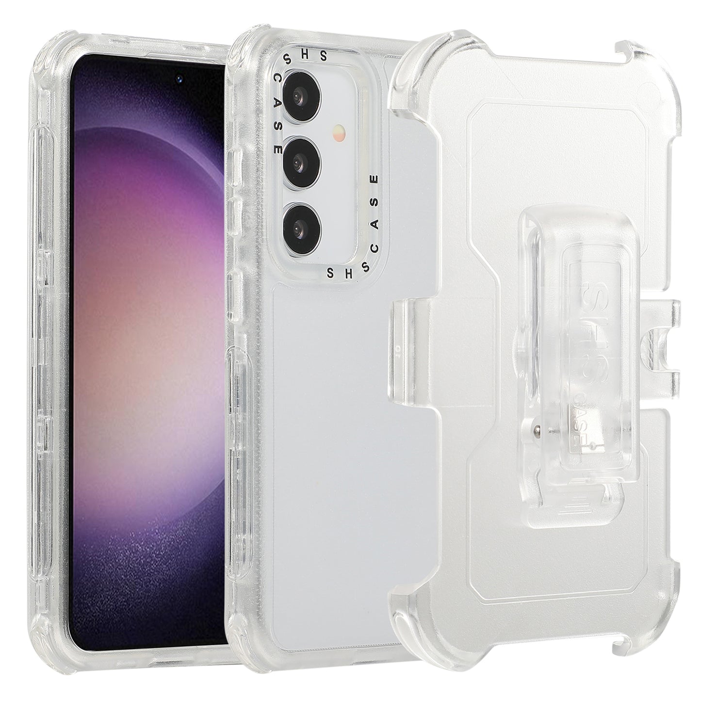 For Samsung Galaxy S24 Matte Slide Holster Phone Case Belt Clip Kickstand - Transparent