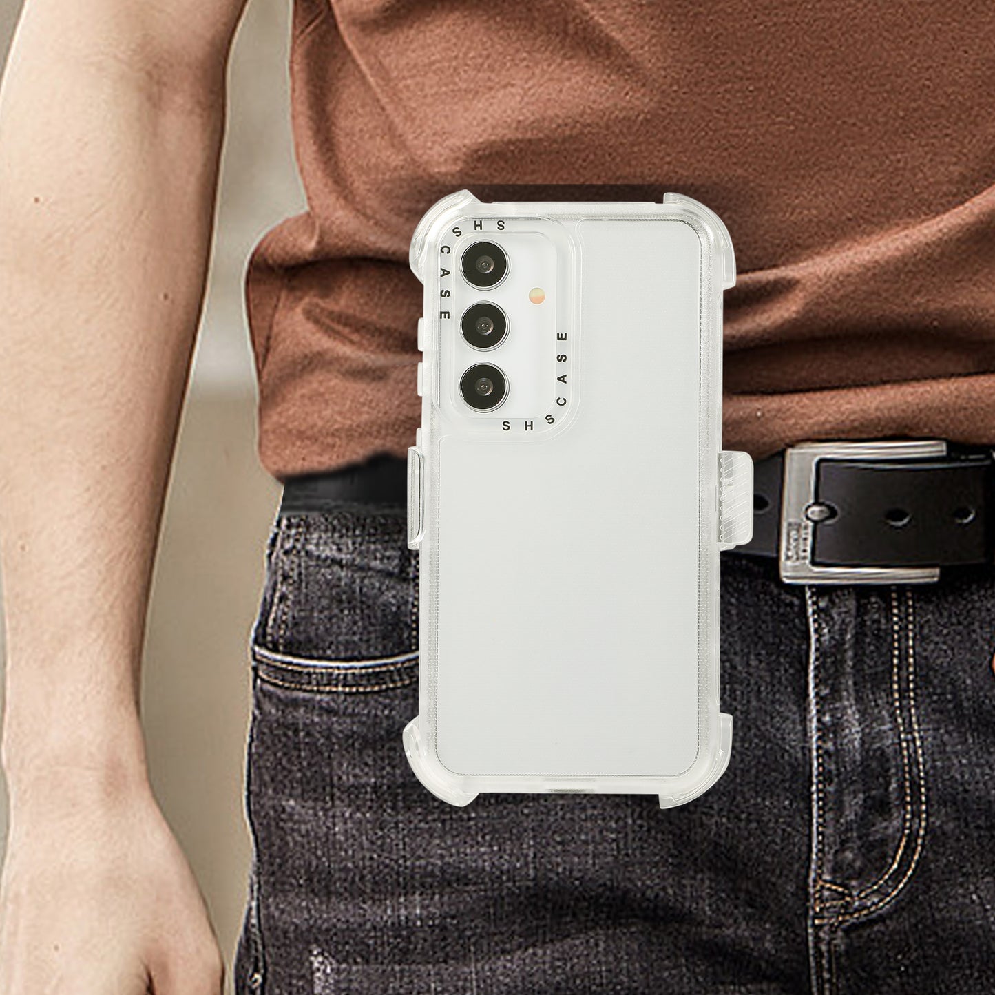 For Samsung Galaxy S24 Matte Slide Holster Phone Case Belt Clip Kickstand - Transparent