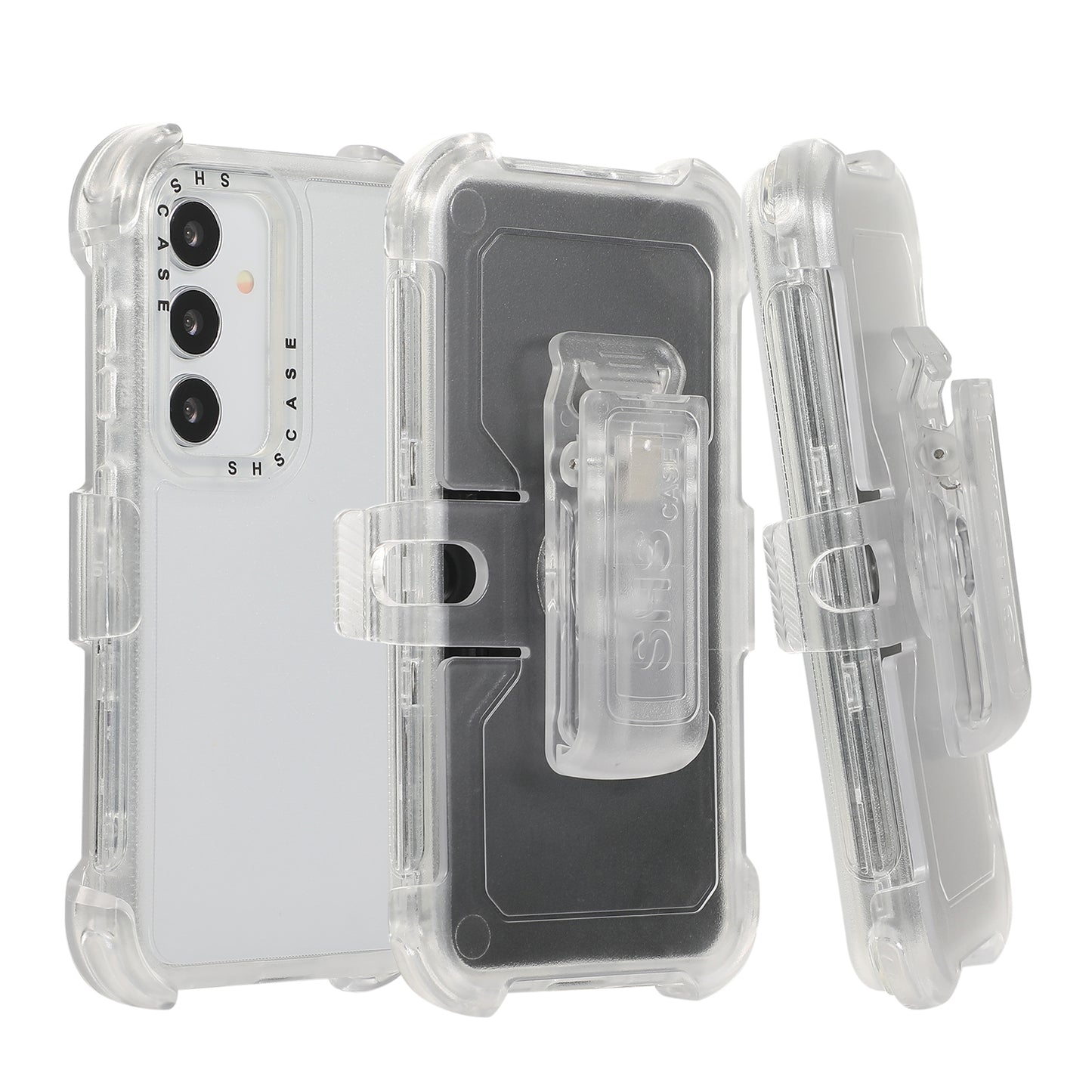 For Samsung Galaxy S24+ Slide Belt Holster Phone Case Kickstand Matte Cover - Transparent