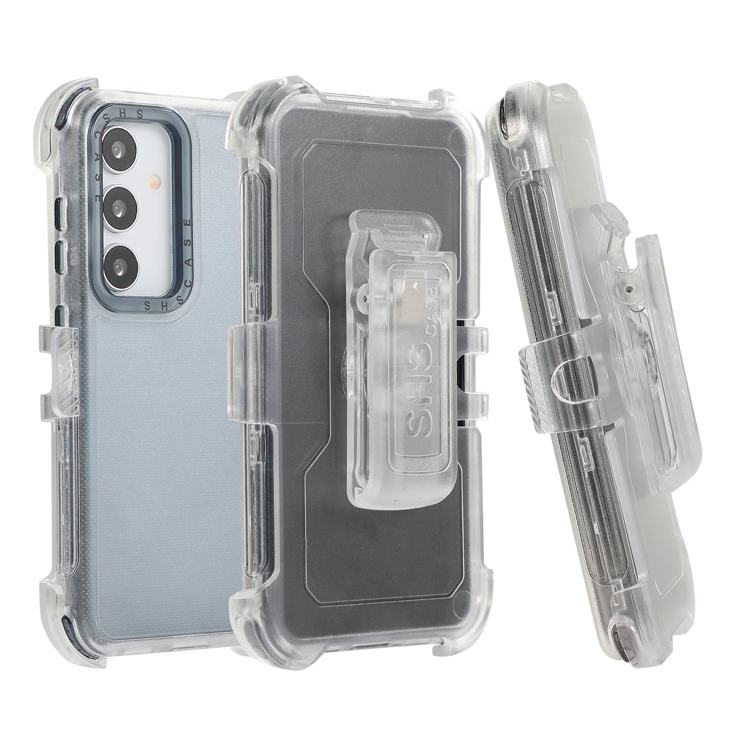 For Samsung Galaxy S24+ Slide Belt Holster Phone Case Kickstand Matte Cover - Transparent Sapphire