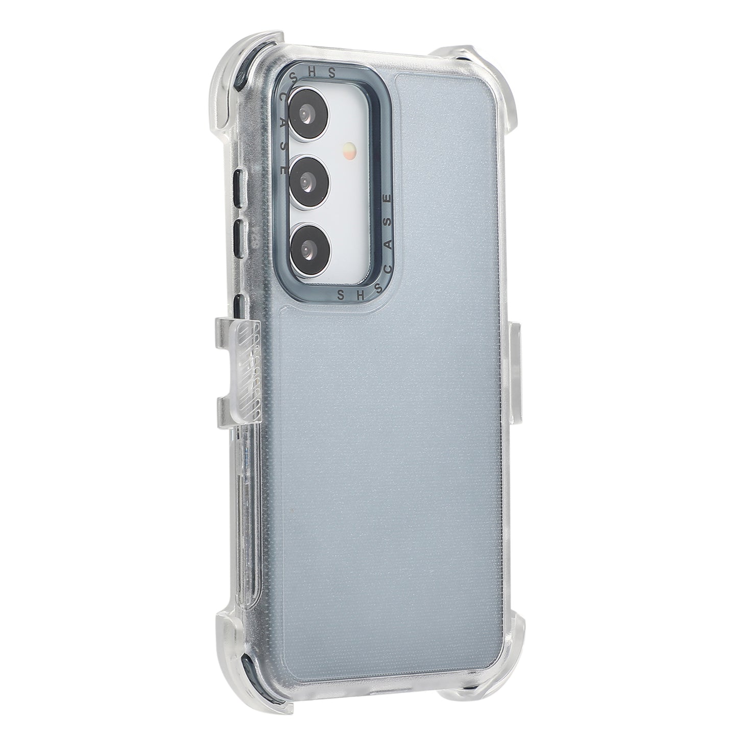 For Samsung Galaxy S24+ Slide Belt Holster Phone Case Kickstand Matte Cover - Transparent Sapphire