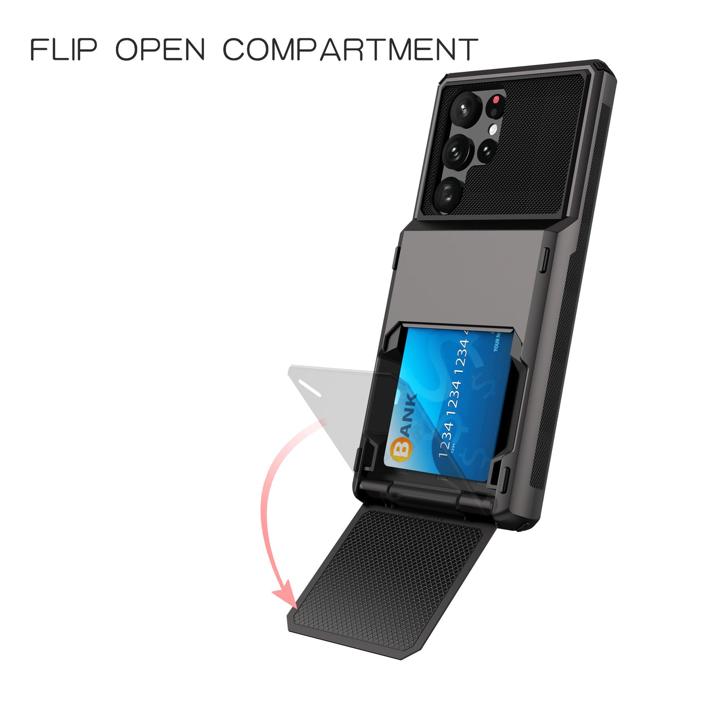 For Samsung Galaxy S24 Ultra Flip Card Holder Phone Case TPU+PC Cover - Grey