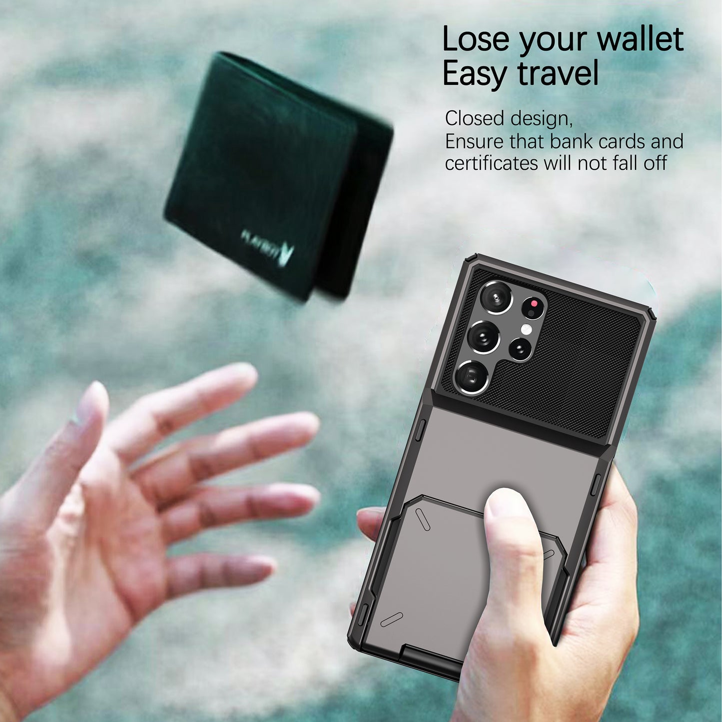 For Samsung Galaxy S24 Ultra Flip Card Holder Phone Case TPU+PC Cover - Grey