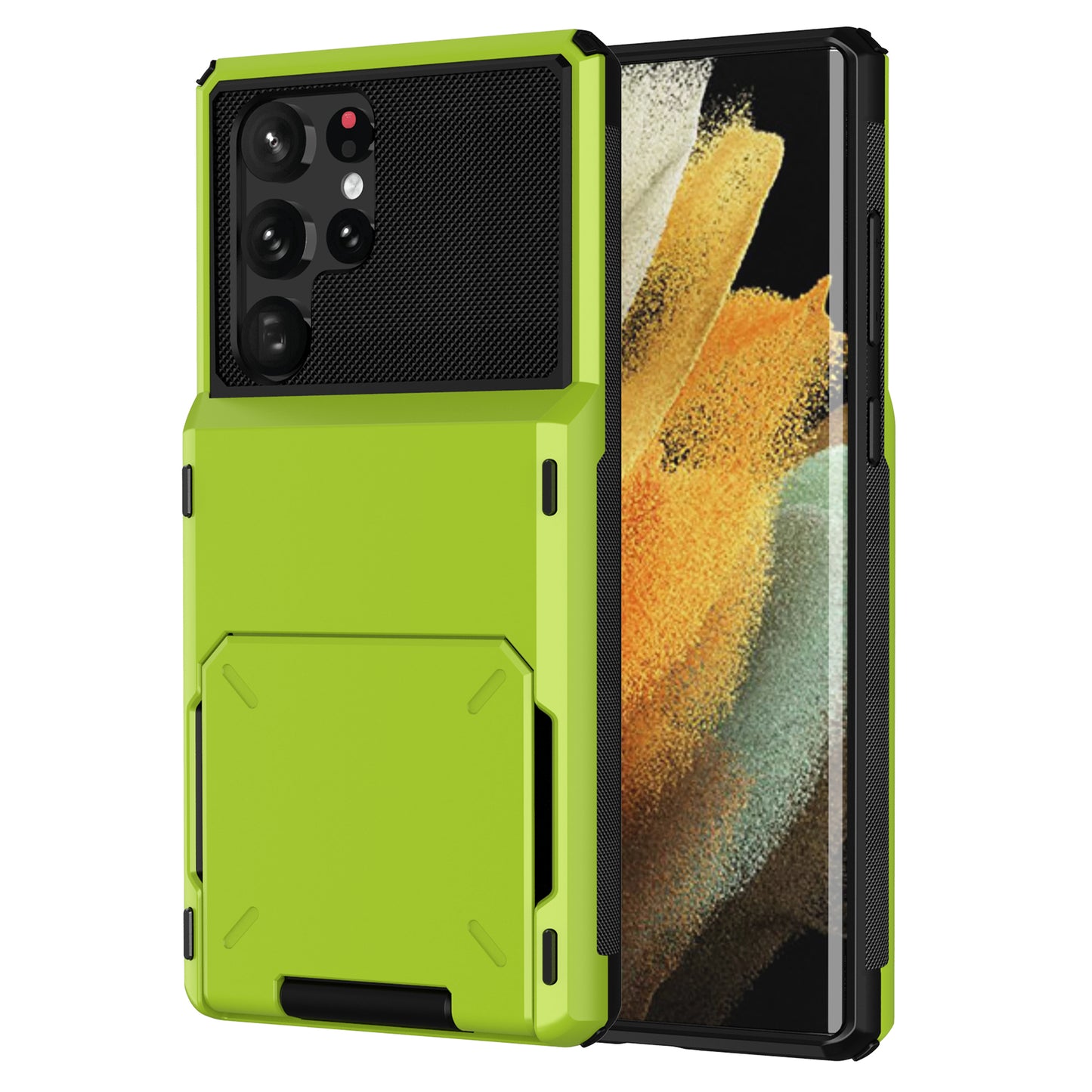 For Samsung Galaxy S24 Ultra Flip Card Holder Phone Case TPU+PC Cover - Green