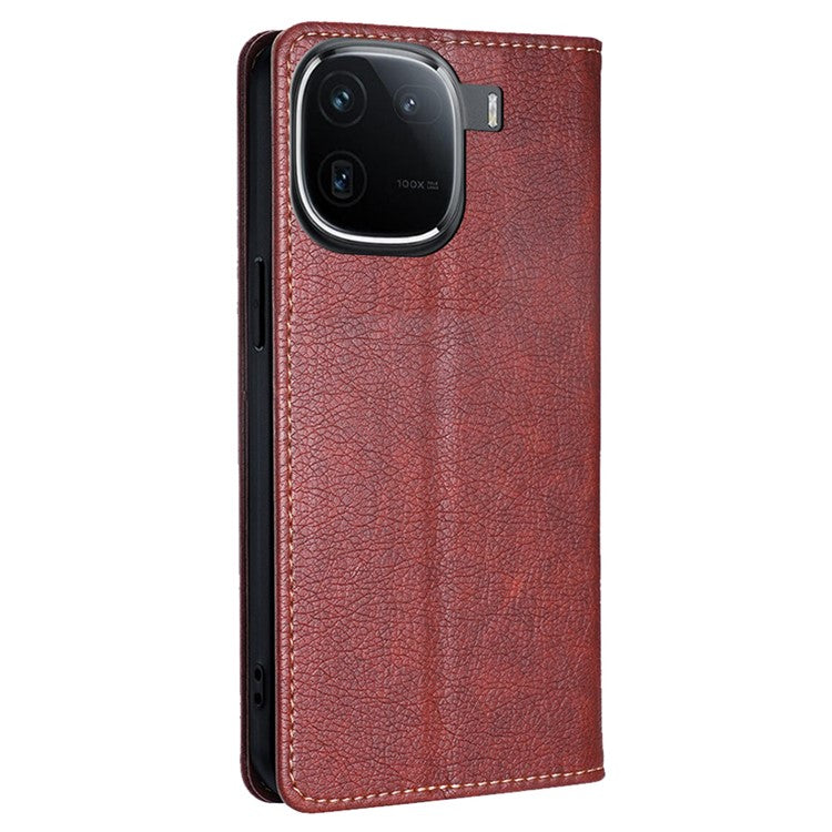 For vivo iQOO 12 5G PU Leather Wallet Case Solid Color Stand Flip Phone Cover Magnetic Absorption - Brown