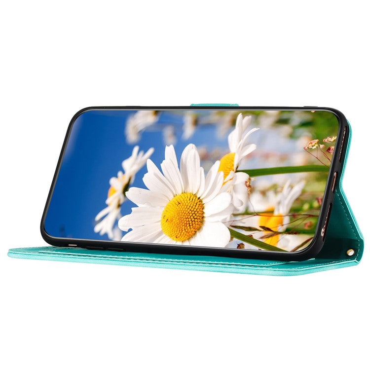 For Samsung Galaxy A05s 4G Phone Case PU Leather Card Holder Flower Pattern - Green