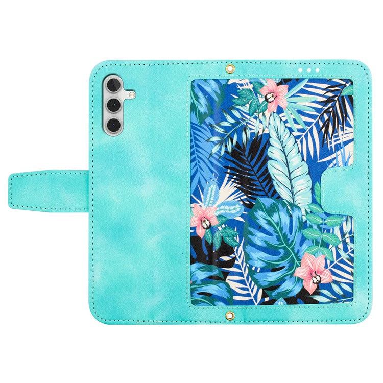 For Samsung Galaxy A05s 4G Phone Case PU Leather Card Holder Flower Pattern - Green