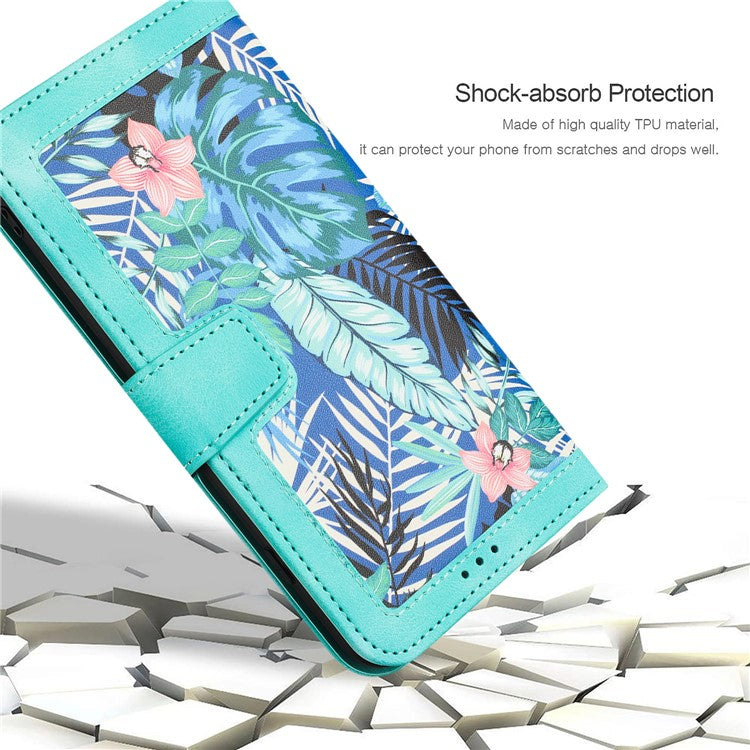 For Samsung Galaxy A05s 4G Phone Case PU Leather Card Holder Flower Pattern - Green