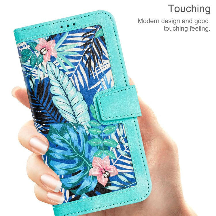 For Samsung Galaxy A05s 4G Phone Case PU Leather Card Holder Flower Pattern - Green