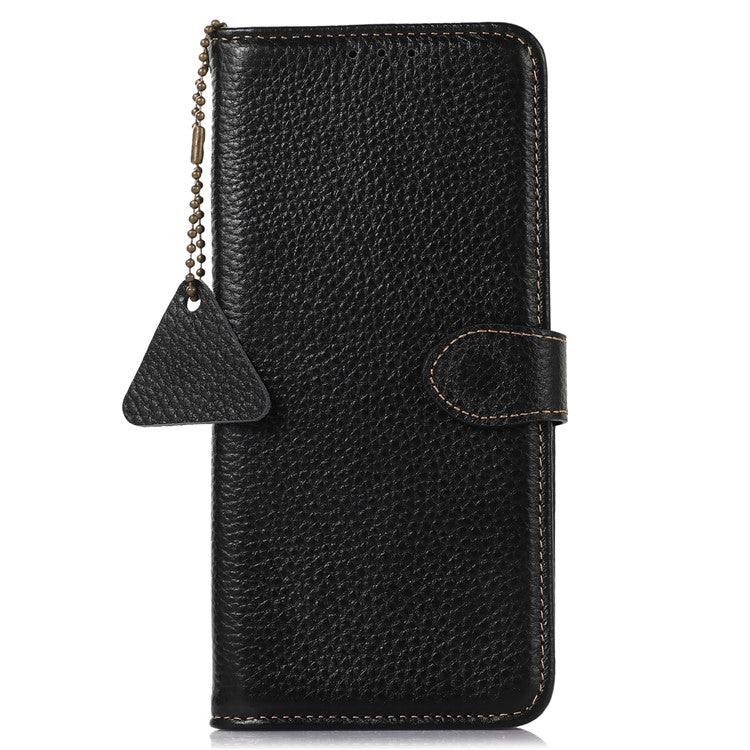 For OnePlus 12 5G Genuine Cow Leather Lychee Texture Case RFID Blocking - Black