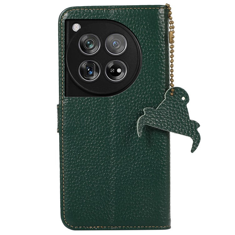 For OnePlus 12 5G Genuine Cow Leather Lychee Texture Case RFID Blocking - Green