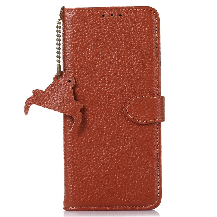 For OnePlus 12 5G Genuine Cow Leather Lychee Texture Case RFID Blocking - Brown