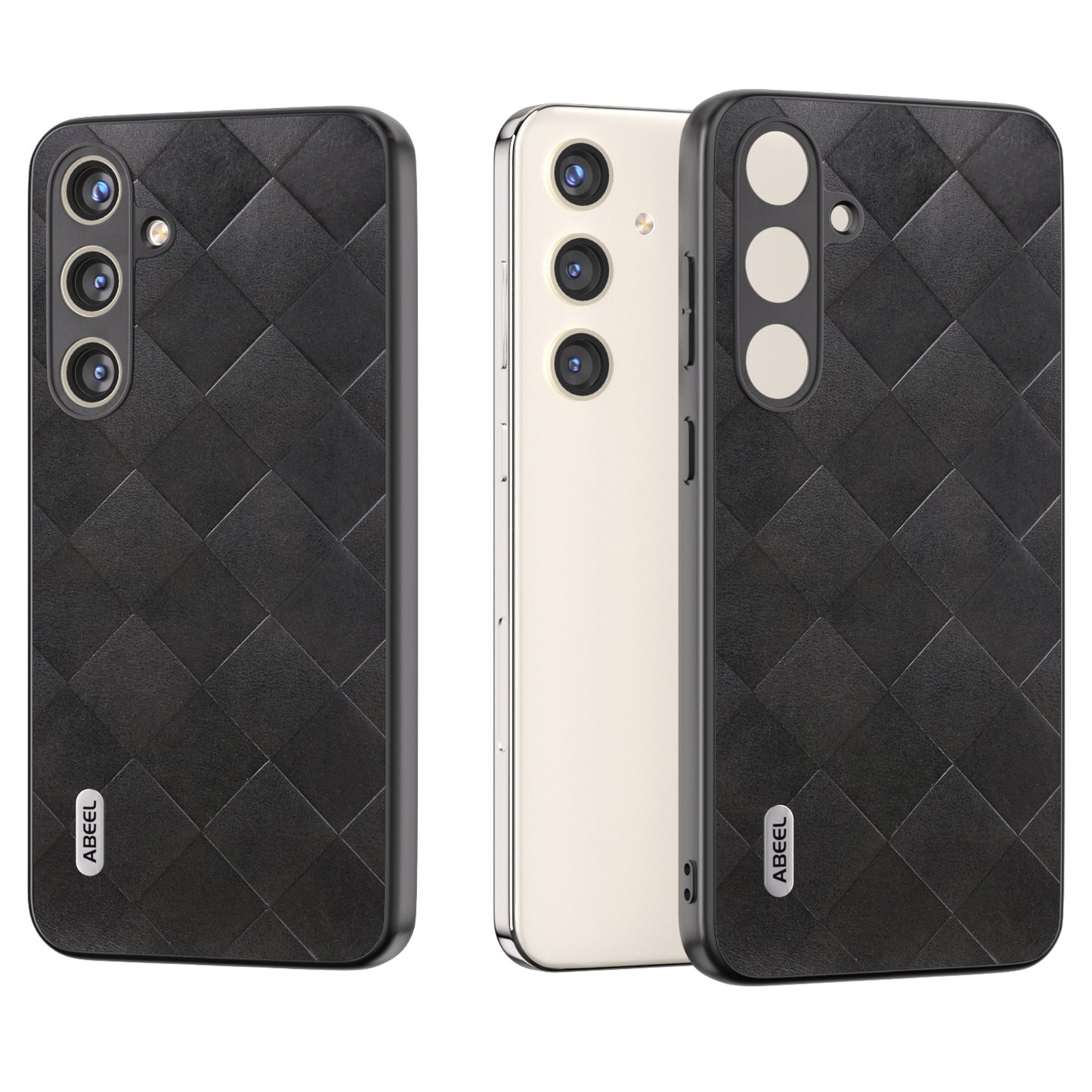 ABEEL For Samsung Galaxy S24+ Grid Texture Case PU Leather+TPU+PC Phone Cover - Black