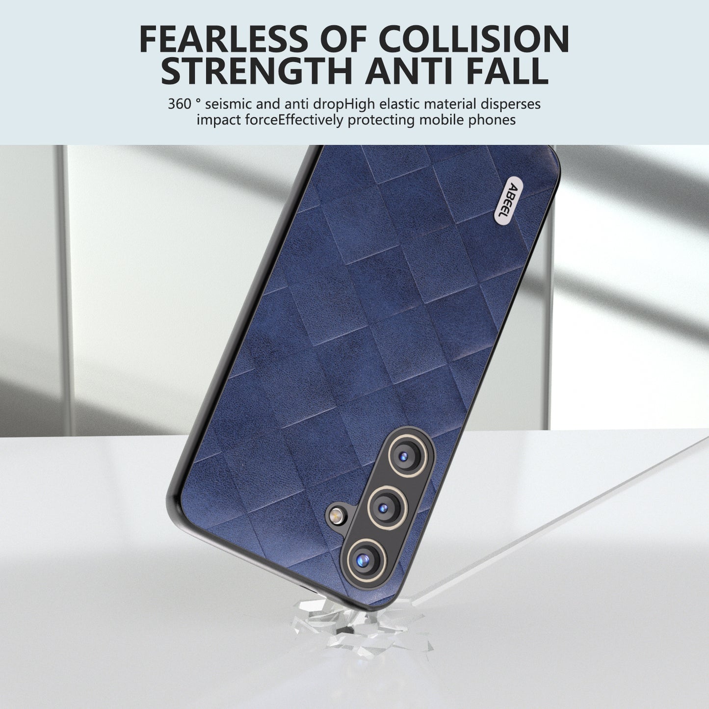 ABEEL For Samsung Galaxy S24+ Grid Texture Case PU Leather+TPU+PC Phone Cover - Blue