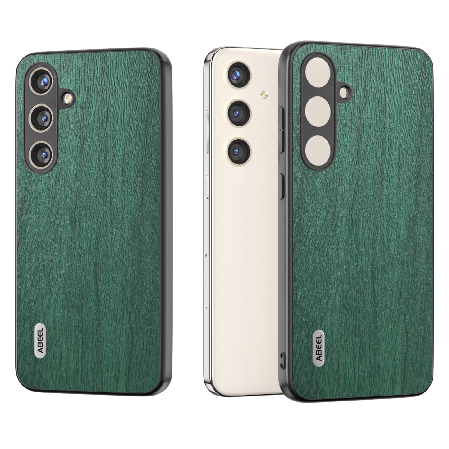 ABEEL For Samsung Galaxy S24+ Phone Case Wood Grain Anti-Scratch Leather Back Cover - Green