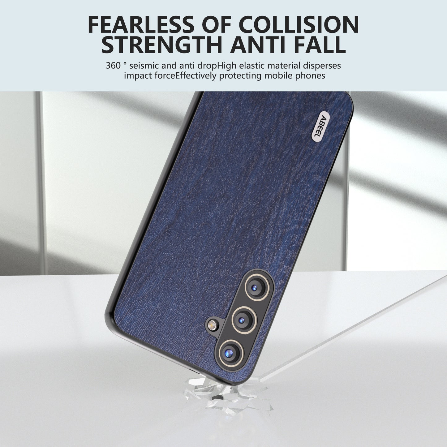 ABEEL For Samsung Galaxy S24+ Phone Case Wood Grain Anti-Scratch Leather Back Cover - Blue