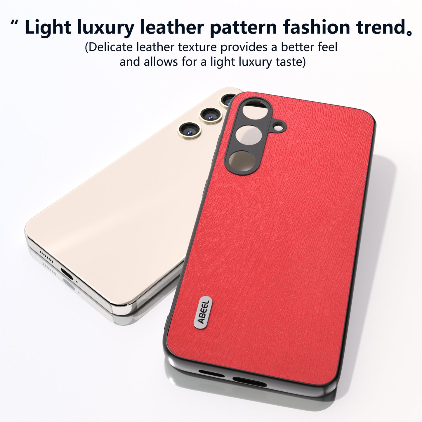 ABEEL For Samsung Galaxy S24+ Phone Case Wood Grain Anti-Scratch Leather Back Cover - Red