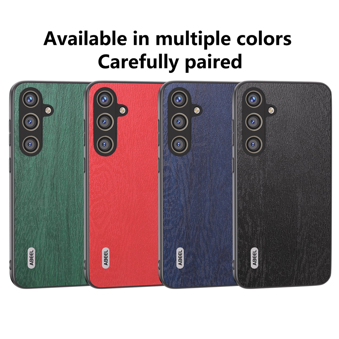 ABEEL For Samsung Galaxy S24+ Phone Case Wood Grain Anti-Scratch Leather Back Cover - Red