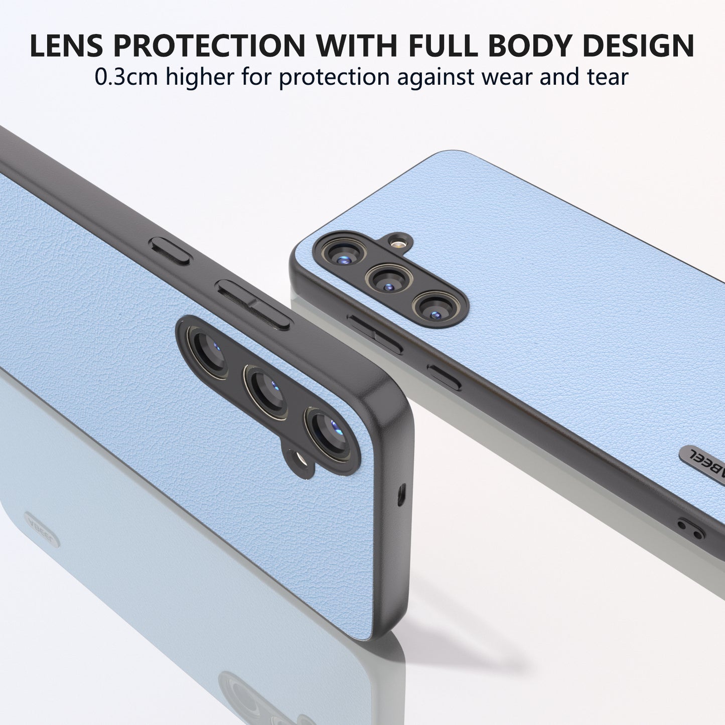 ABEEL For Samsung Galaxy S24+ Textured Phone Case Genuine Cow Leather Cover Non-Slip - Baby Blue