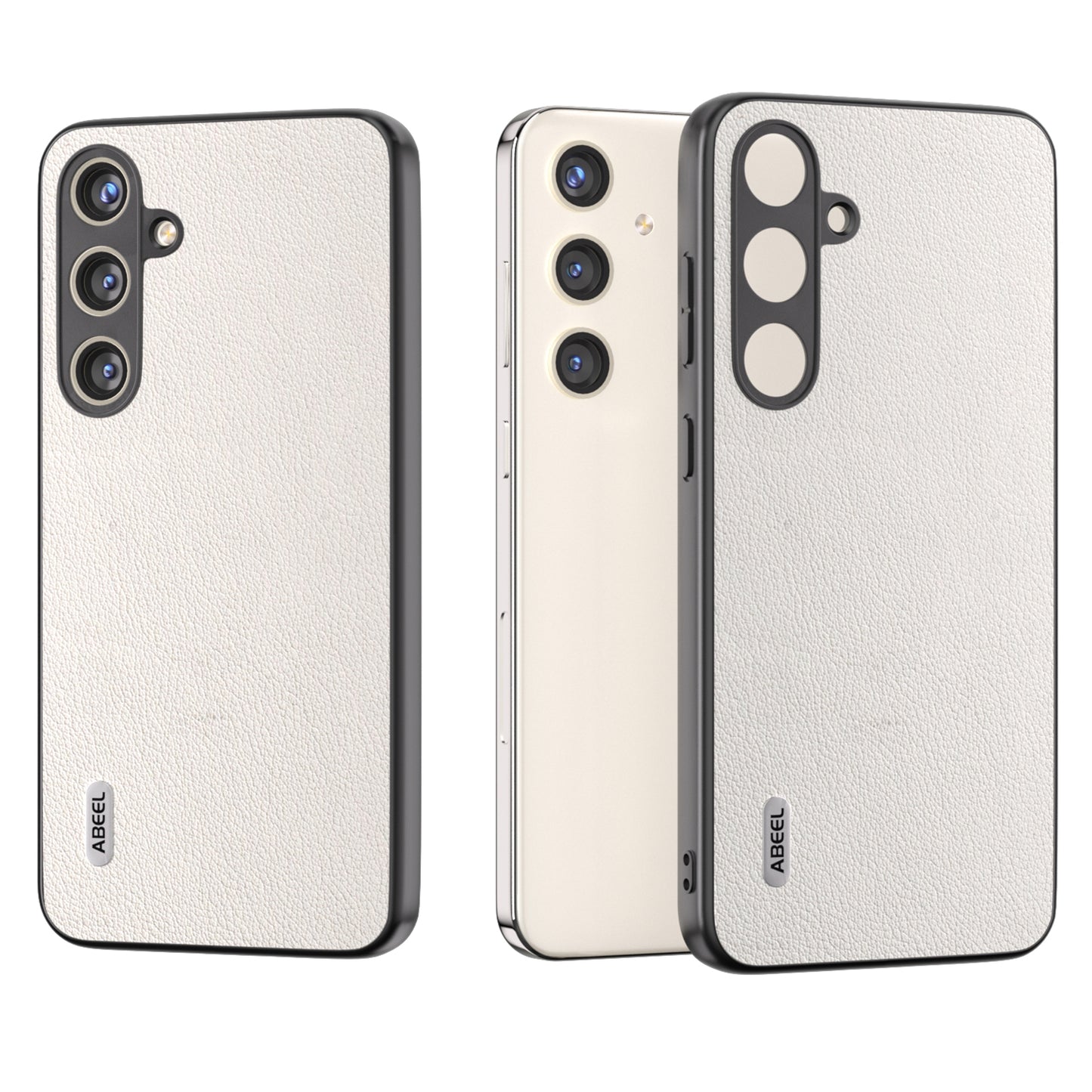 ABEEL For Samsung Galaxy S24+ Textured Phone Case Genuine Cow Leather Cover Non-Slip - Grey