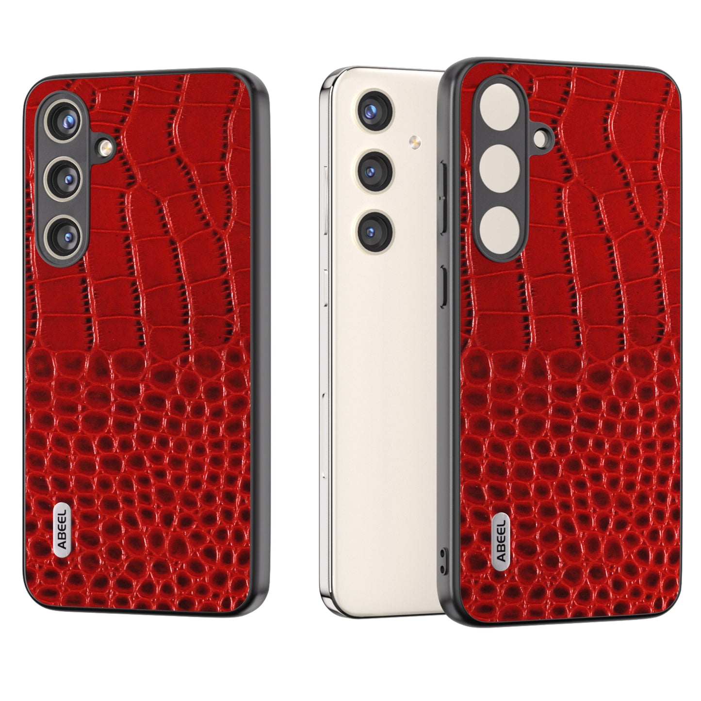 ABEEL For Samsung Galaxy S24+ Crocodile Texture Series Case Genuine Cow Leather Phone Back Cover - Red