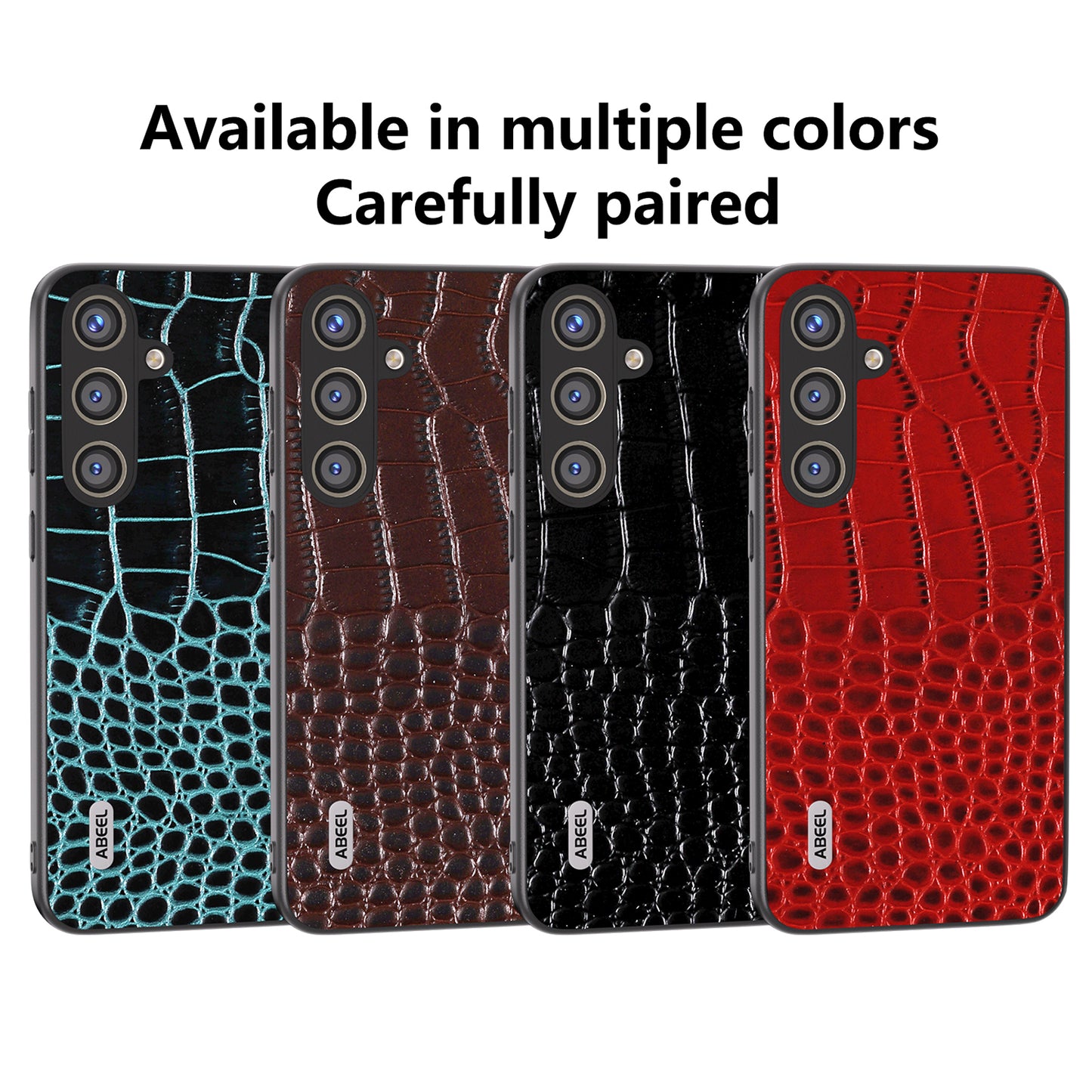 ABEEL For Samsung Galaxy S24+ Crocodile Texture Series Case Genuine Cow Leather Phone Back Cover Blue - Midnight Green