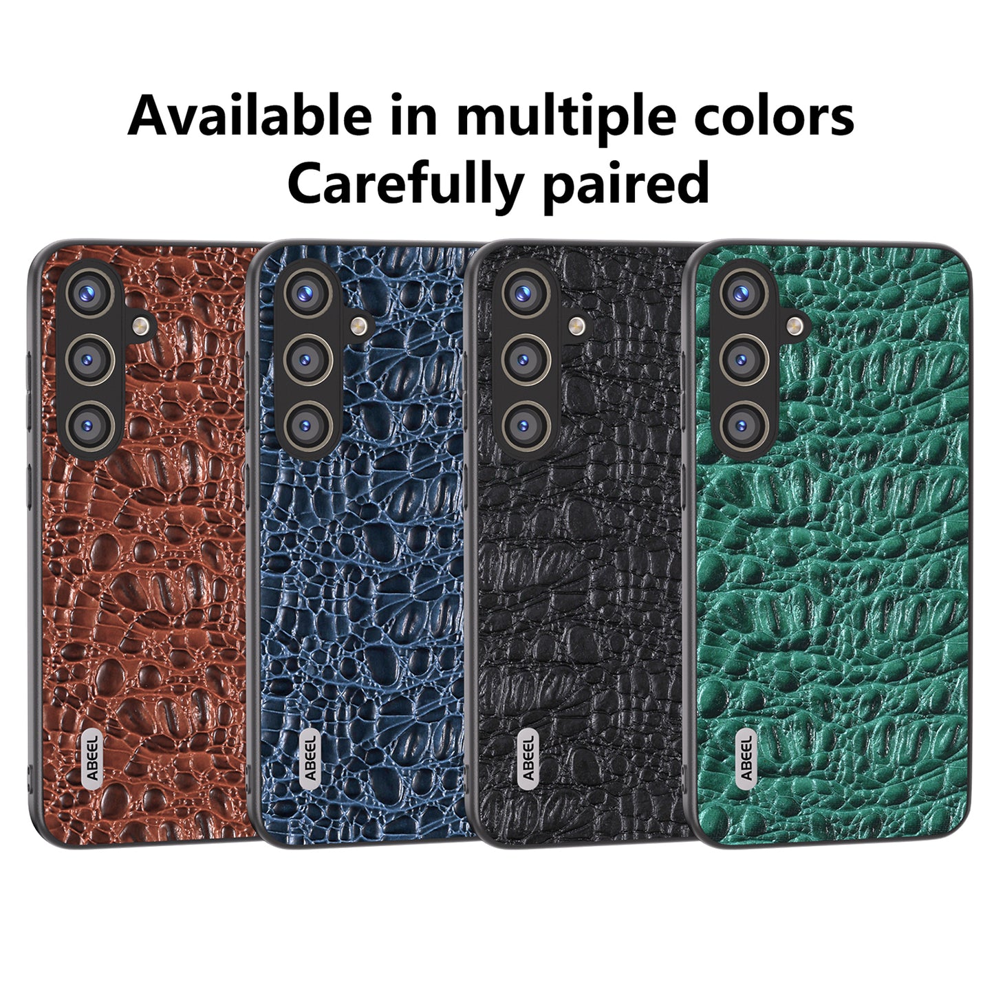 ABEEL For Samsung Galaxy S24+ Texture Case Genuine Cow Leather Coated PC+TPU Phone Cover - Black