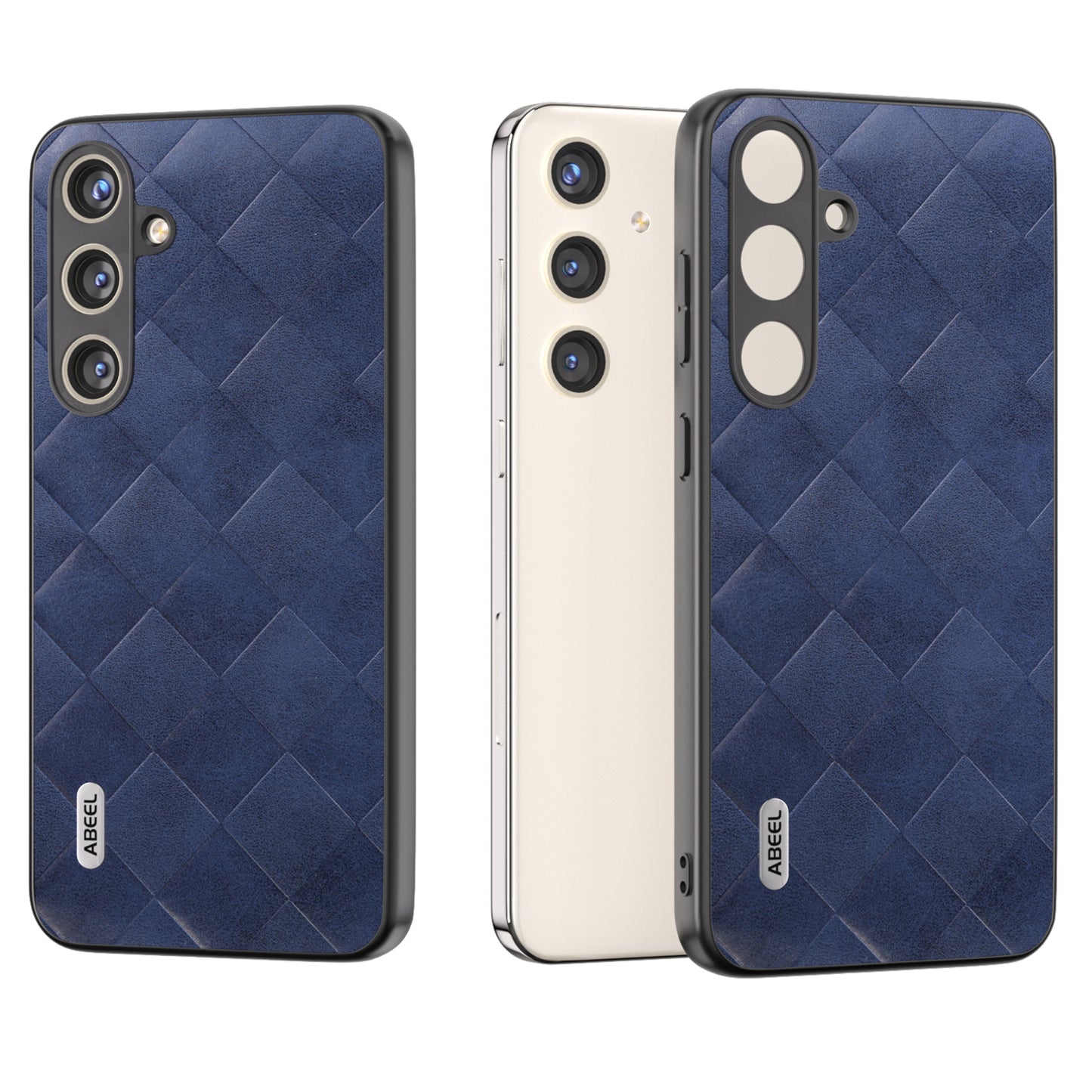 ABEEL For Samsung Galaxy S24 Grid Texture Phone Cover PU Leather Protective Back Case - Blue