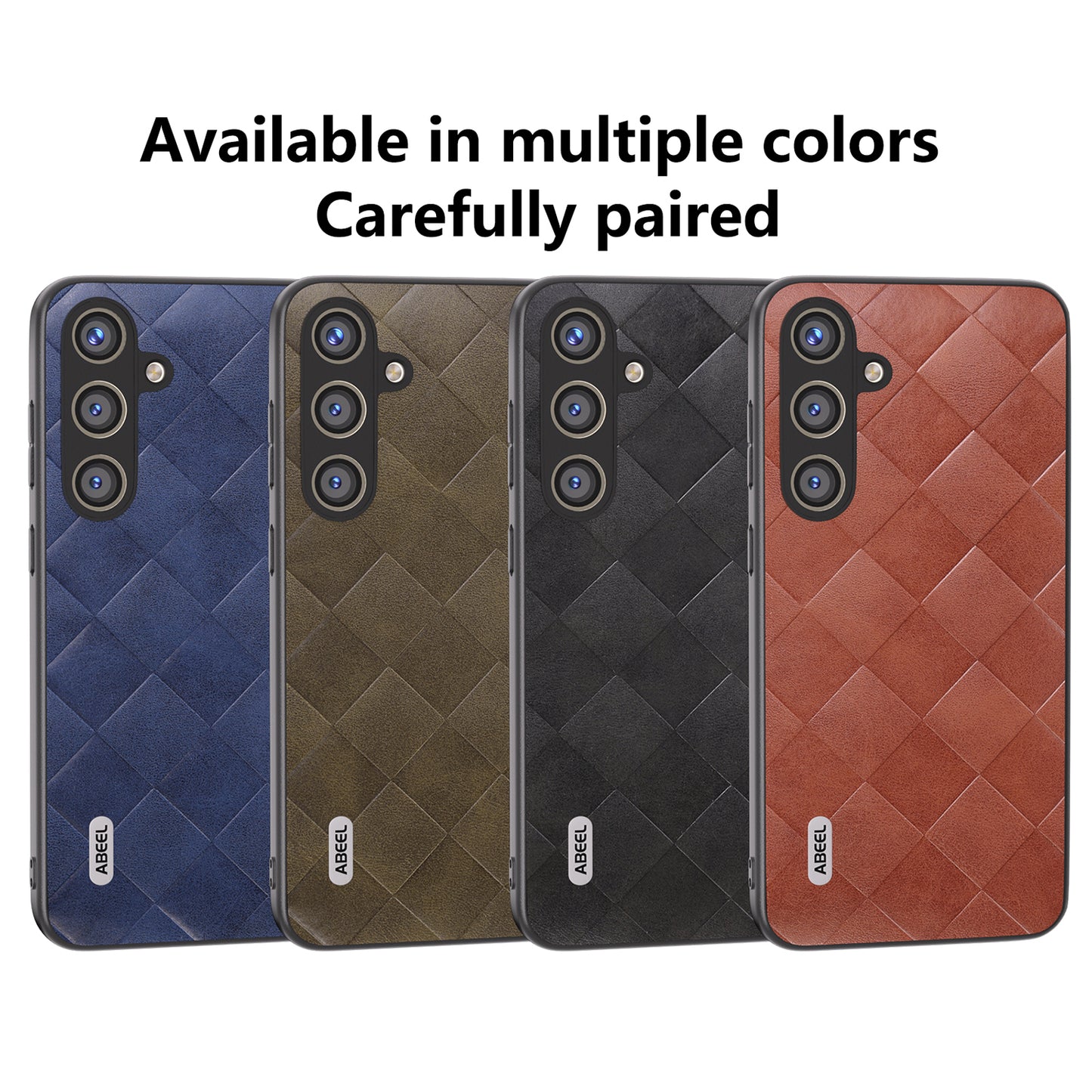 ABEEL For Samsung Galaxy S24 Grid Texture Phone Cover PU Leather Protective Back Case - Blue