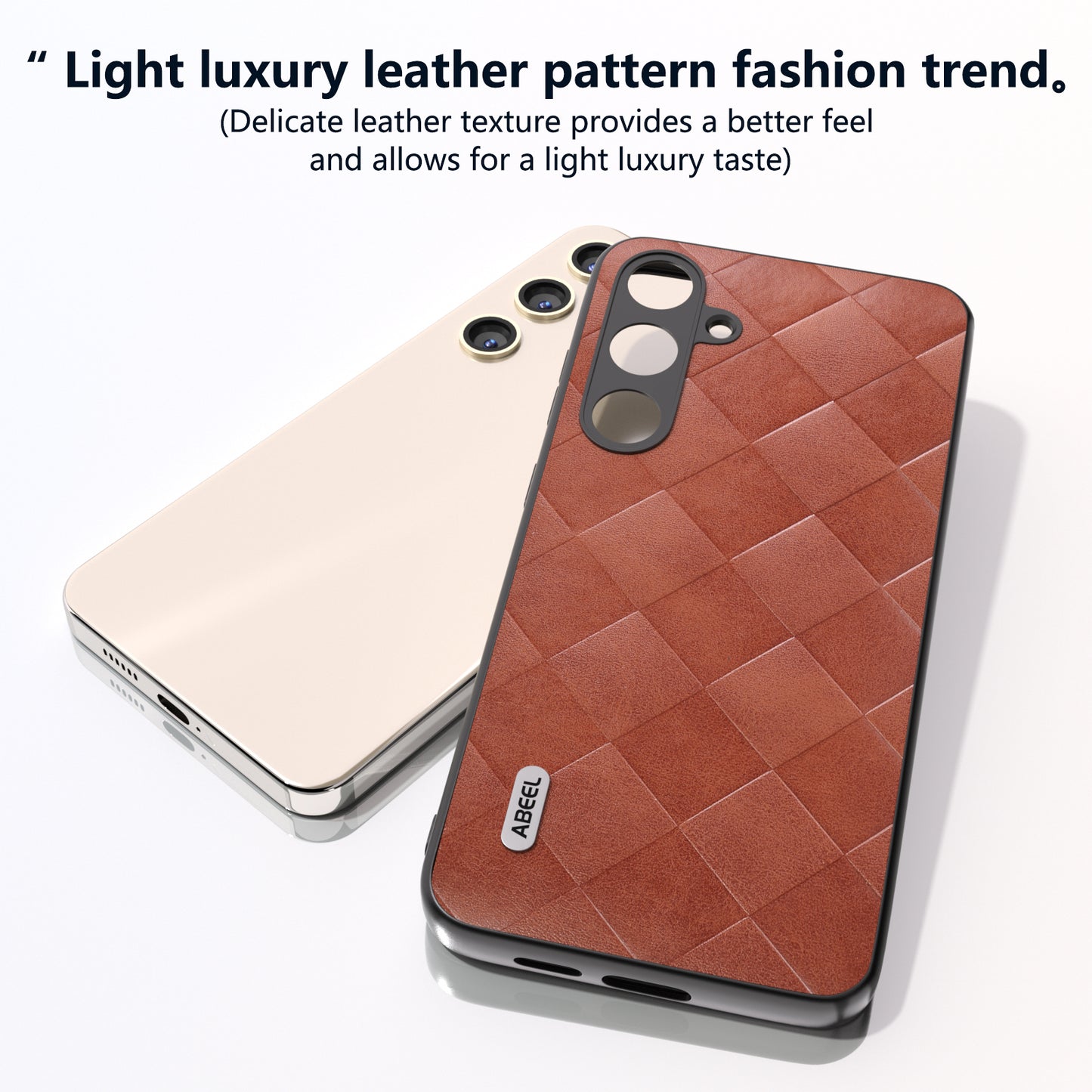 ABEEL For Samsung Galaxy S24 Grid Texture Phone Cover PU Leather Protective Back Case - Brown