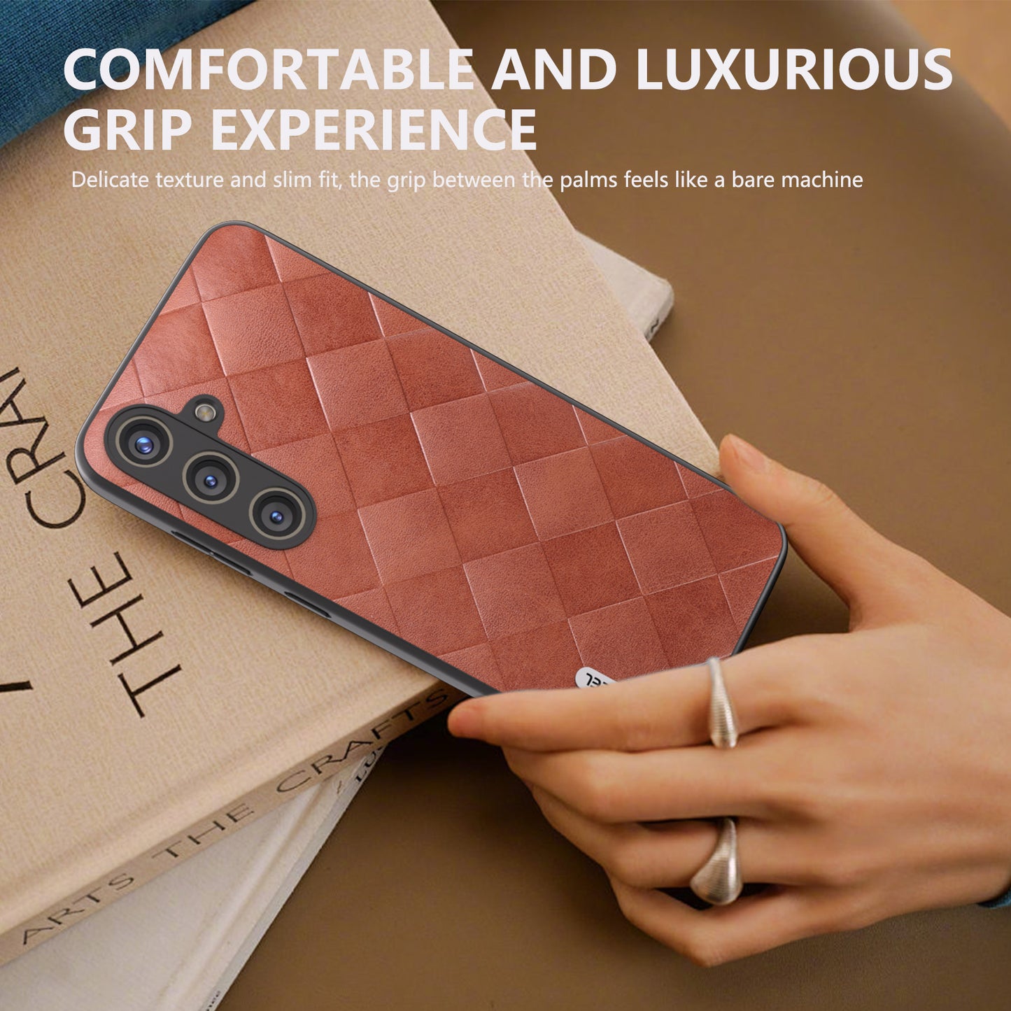 ABEEL For Samsung Galaxy S24 Grid Texture Phone Cover PU Leather Protective Back Case - Brown