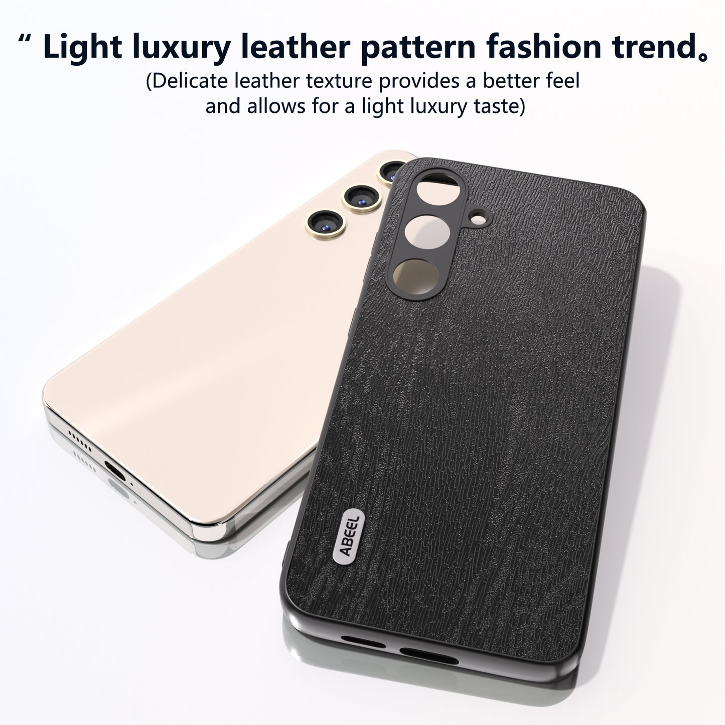 ABEEL For Samsung Galaxy S24 Wood Grain Case Leather+TPU+PC Shock Absorption Phone Cover - Black