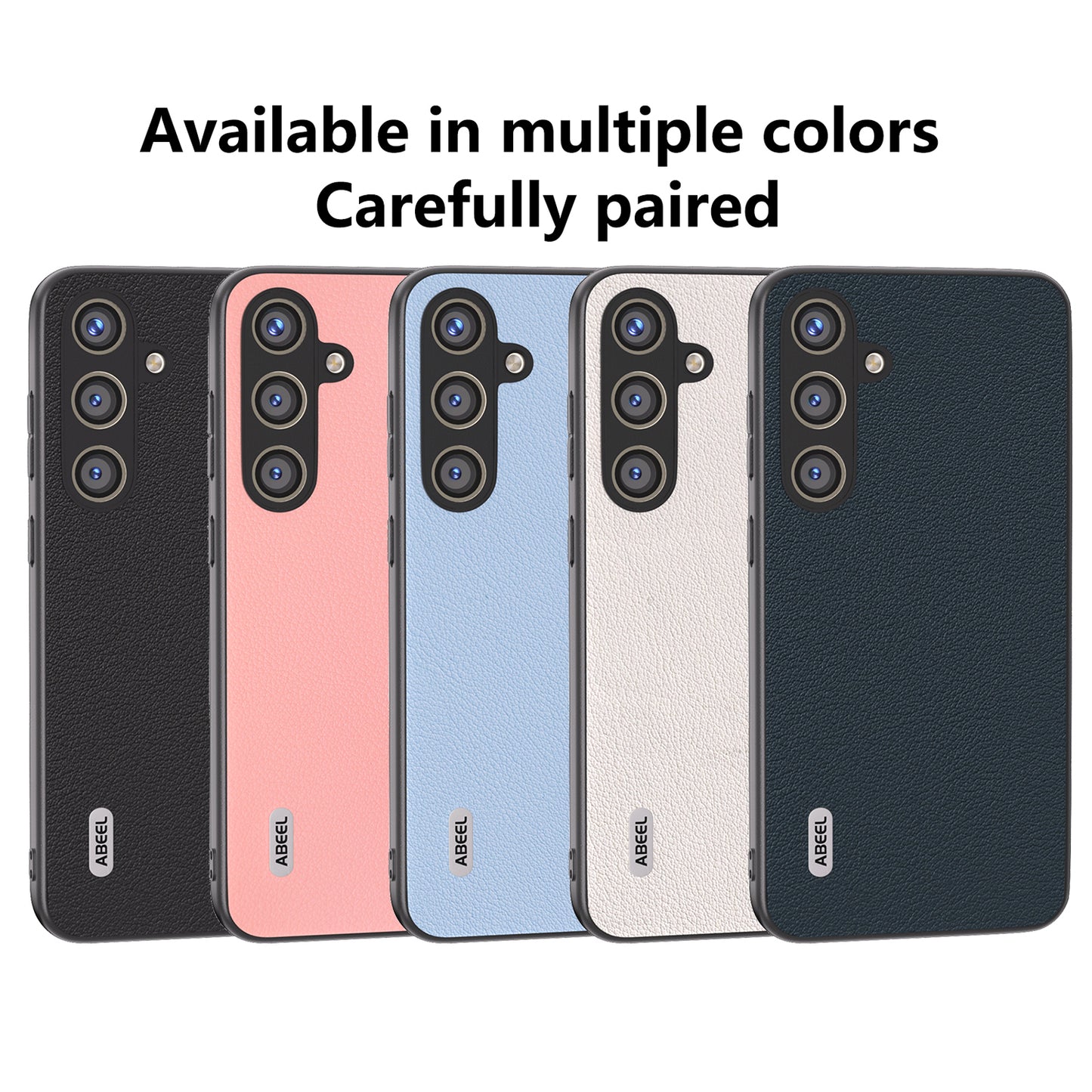 ABEEL For Samsung Galaxy S24 Phone Case Genuine Cow Leather Textured Protective Cover - Pink