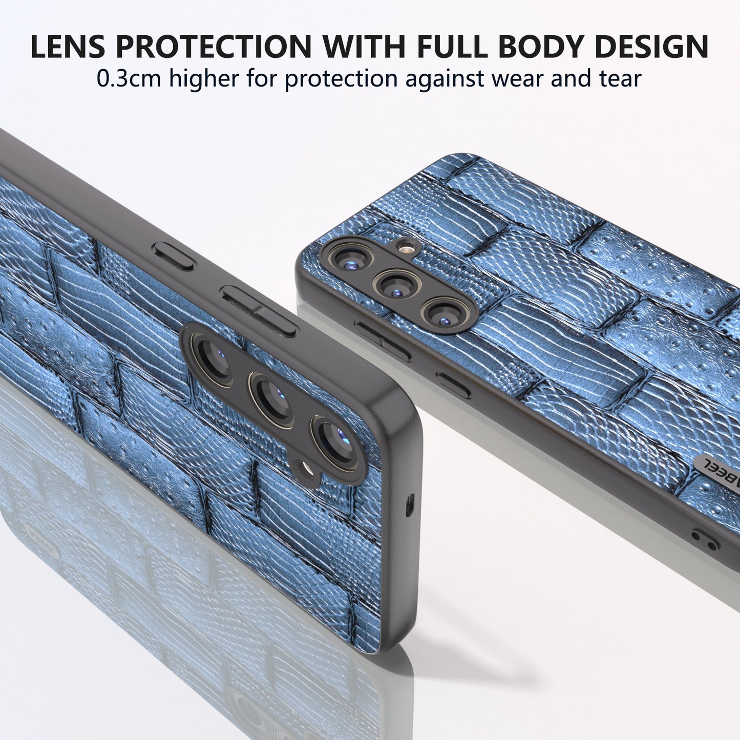 ABEEL For Samsung Galaxy S24 Mahjong Texture Case Shock-Absorbing Genuine Cow Leather Cover - Blue