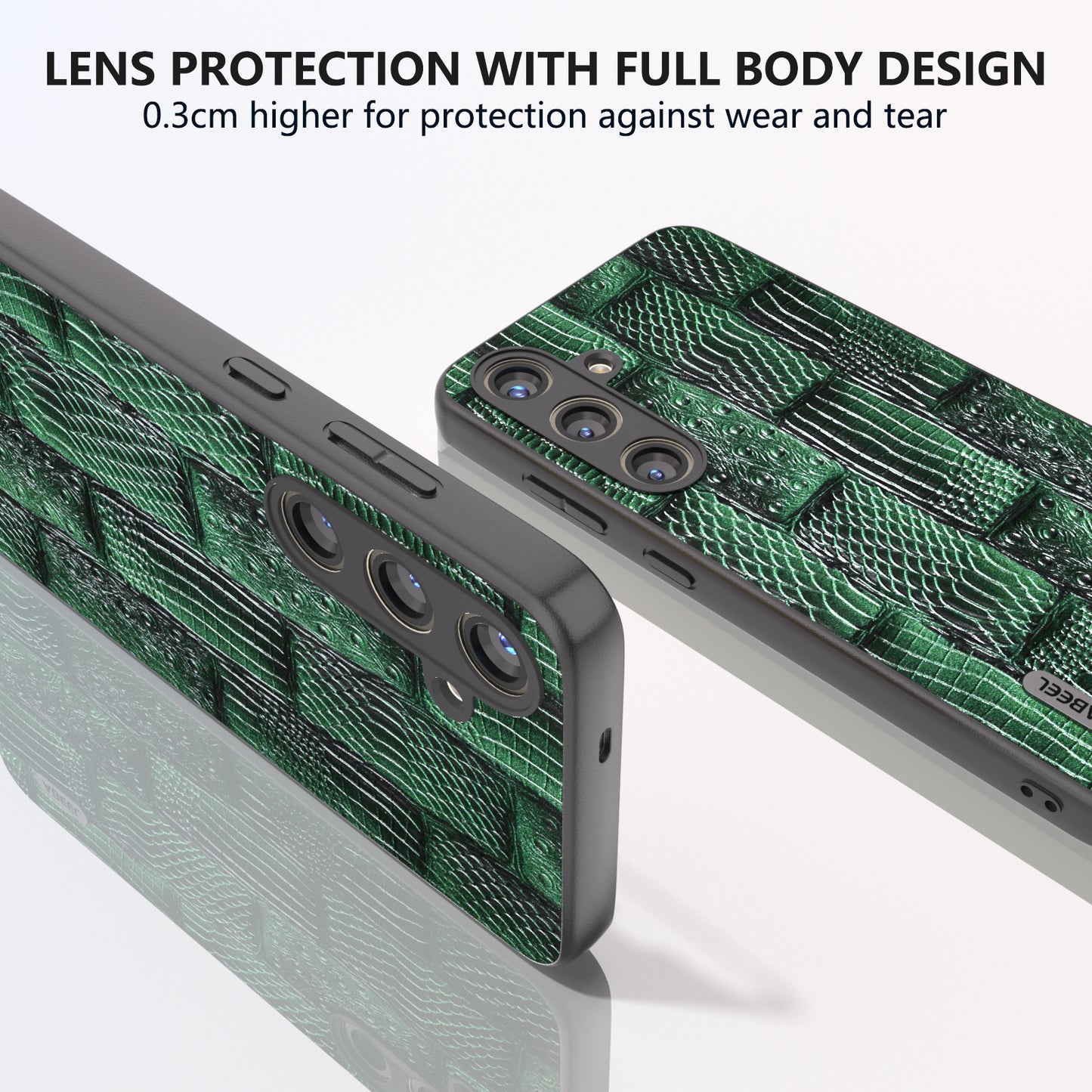 ABEEL For Samsung Galaxy S24 Mahjong Texture Case Shock-Absorbing Genuine Cow Leather Cover - Green