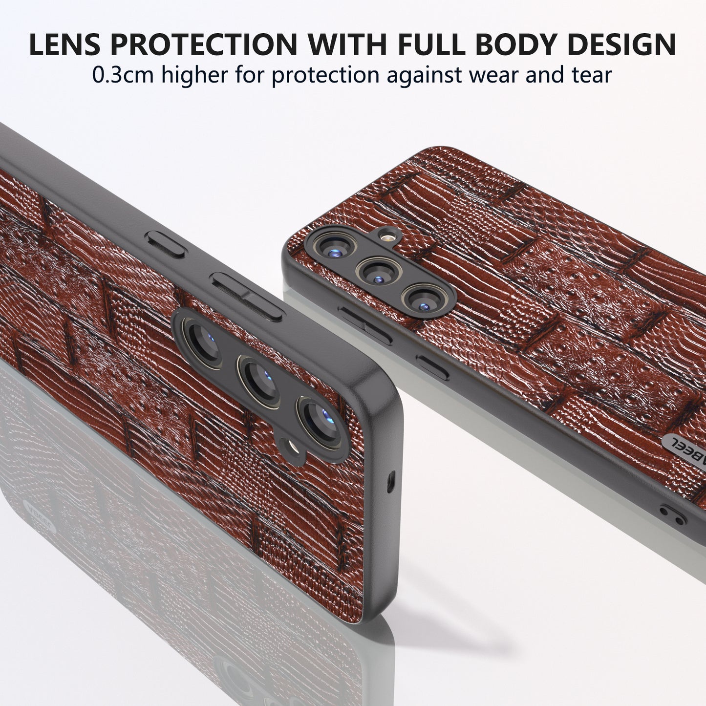 ABEEL For Samsung Galaxy S24 Mahjong Texture Case Shock-Absorbing Genuine Cow Leather Cover - Brown