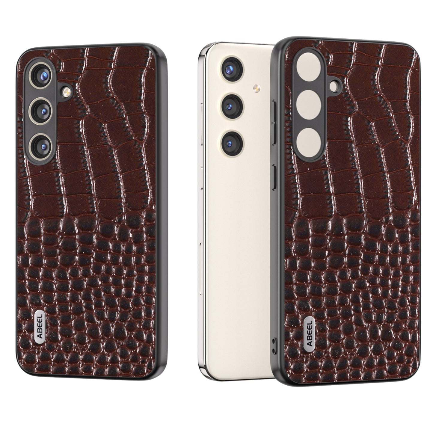 ABEEL For Samsung Galaxy S24 Crocodile Texture Phone Case Camera Protection Cover - Coffee