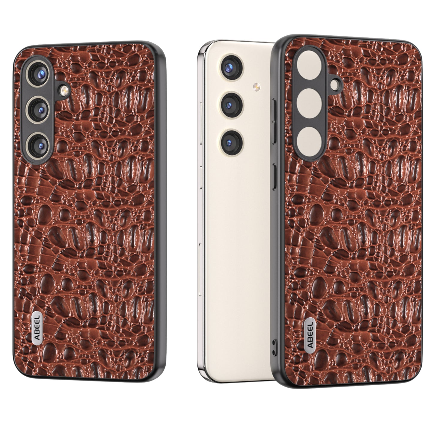 ABEEL For Samsung Galaxy S24 Slim Cover Genuine Cow Leather Back Case with Non-Slip Texture - Coffee