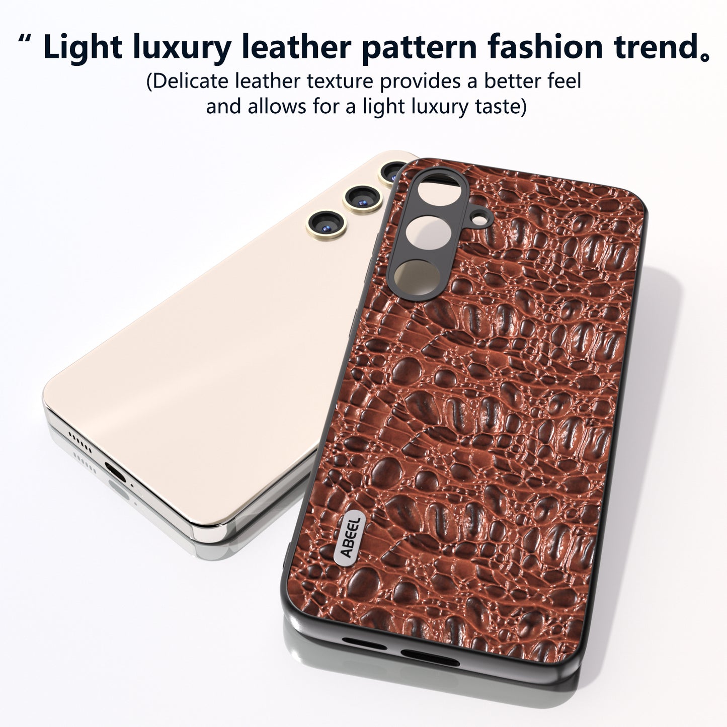 ABEEL For Samsung Galaxy S24 Slim Cover Genuine Cow Leather Back Case with Non-Slip Texture - Coffee