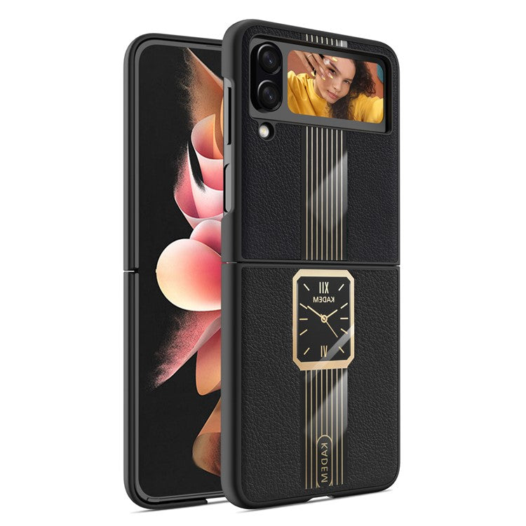 KADEM For Samsung Galaxy Z Flip4 5G Watch Pattern Electroplating Acrylic+TPU+PU Cell Phone Case - Black