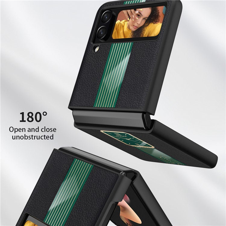 KADEM For Samsung Galaxy Z Flip4 5G Watch Pattern Electroplating Acrylic+TPU+PU Cell Phone Case - Black