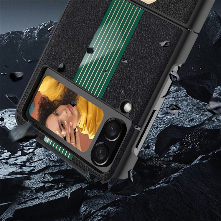 KADEM For Samsung Galaxy Z Flip4 5G Watch Pattern Electroplating Acrylic+TPU+PU Cell Phone Case - Black