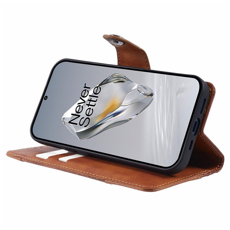 Leather Phone Case for OnePlus 12 5G Cover Splicing Design Crazy Horse Texture Wallet Shell - Brown