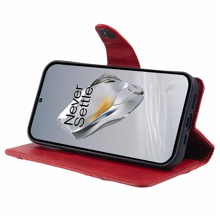 Leather Phone Case for OnePlus 12 5G Cover Splicing Design Crazy Horse Texture Wallet Shell - Red