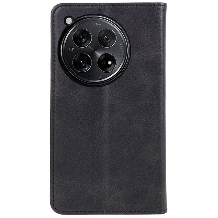 For OnePlus 12 5G Magnetic Case Calf Texture PU Leather Smart Phone Cover - Black